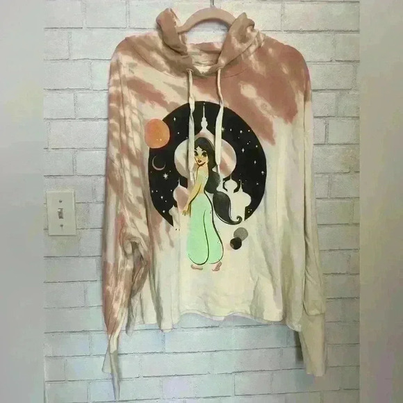 Disney parks Princess Jasmine Graphic Tie Dye Cropped Hooded Sweatshirt Size 2X - Picture 1 of 3